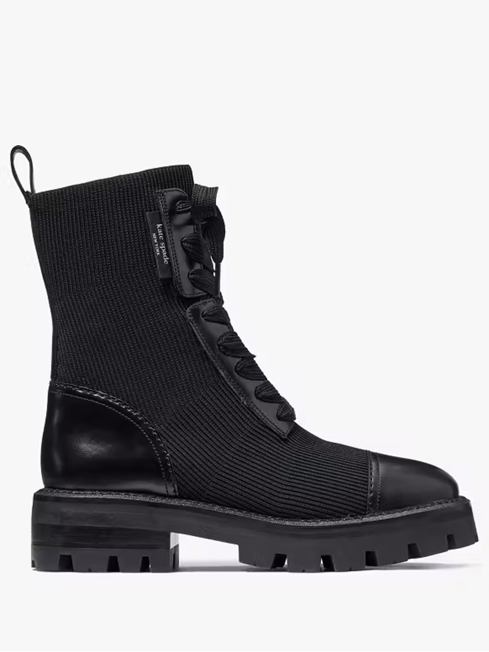 kate spade Black Knit Lace-Up Combat Boot
